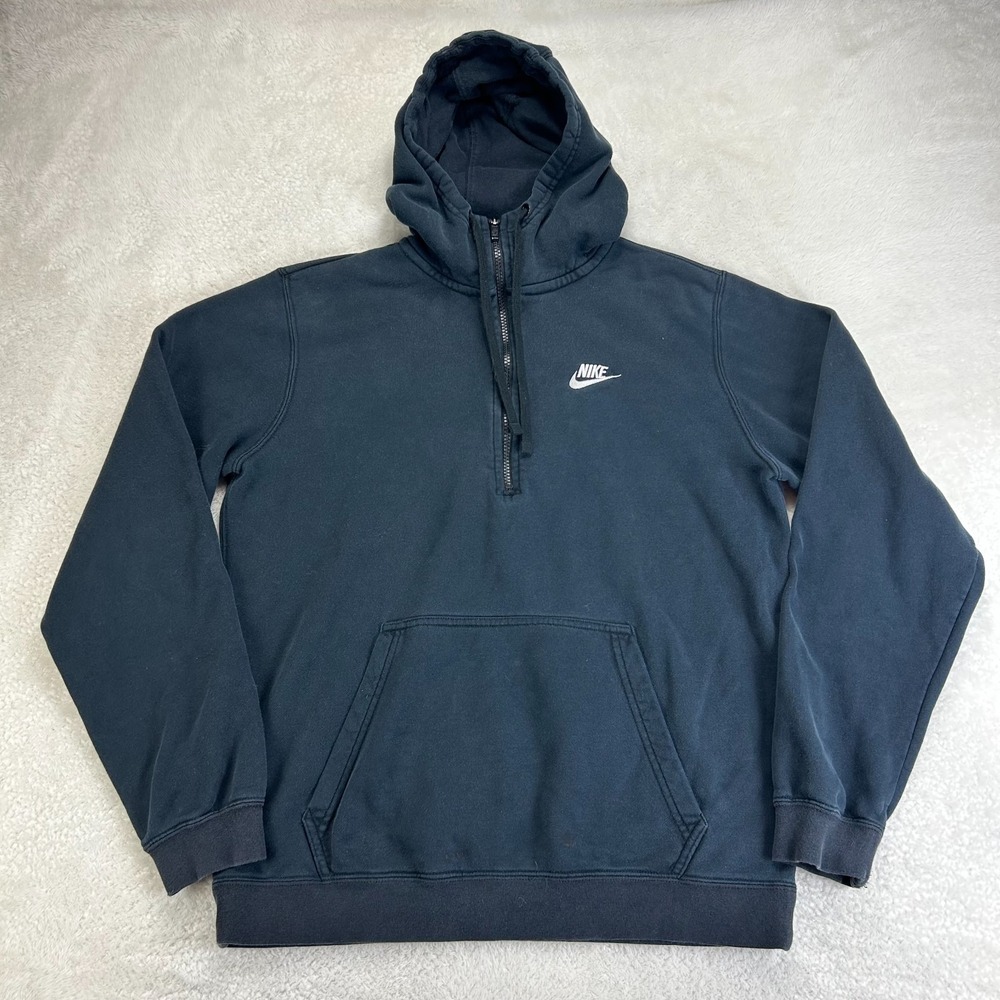 Nike Hoodie Unisex M Navy Blue Long Sleeve Kangaroo Pocket 1/4 Zip Outdoor Logo‎